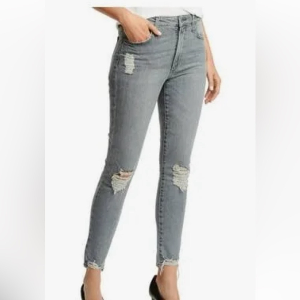 Joe’s Jeans The Charlie High Waist Grey Distressed Skinny Ankle Jean size 28